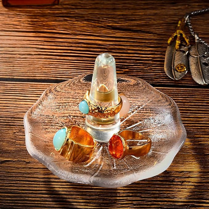 Crystal Ring Holder Decorative Jewelry Tray Valentine Engagement Wedding Birthday Gifts for Women (Round)