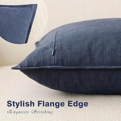 Foindtower Pack of 2, Decorative Linen Soild Throw Pillow Covers Soft Accent Square Cushion Case Boho Farmhouse Pillowcase for Chair Couch Sofa Bedroom Living Room Home Decor 24 x 24 Inch Navy Blue