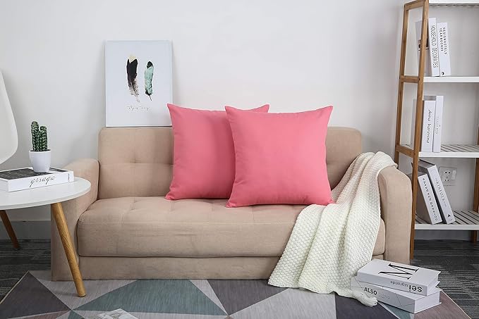 TangDepot Handmade Decorative Solid 100% Cotton Canvas Throw Pillow Covers/Pillow Shams, (28" x28" , Pink, 1 Count (Pack of 1))