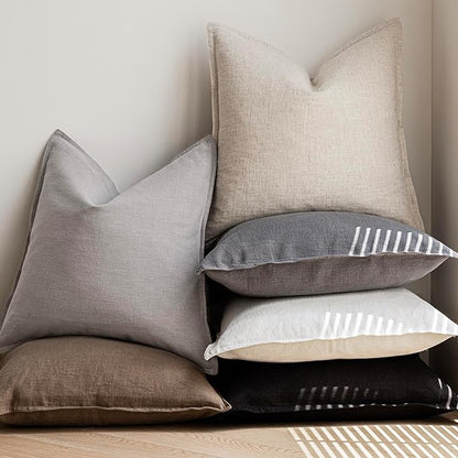 Foindtower Pack of 2, Decorative Linen Soild Throw Pillow Covers Soft Accent Cushion Case Boho Farmhouse Pillowcase for Chair Couch Sofa Bedroom Living Room Home Decor 16 x 16 Inch Light Rustic Gray