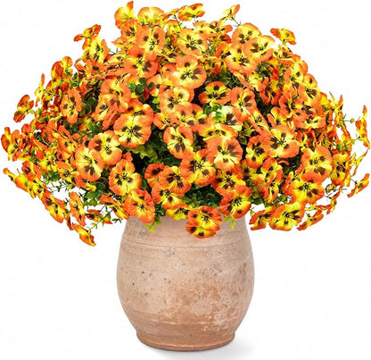 Artificial Flowers, 24 Bundles, Decorative Bouquets for Home, Wedding, Garden, Office Decor (Orange Yellow)