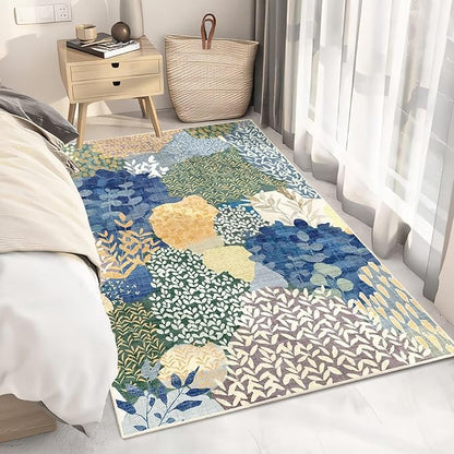 DEXDE Area Rugs for Living Room 4x6.5, Washable Non Slip Boho Rugs Throw Carpet for Bedroom Bedside Dorm Dining Room Indoor Soft Floral Home Decor, Blue