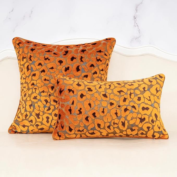 Alerfa Orange Floral Throw Pillow Cover 12 x 20 Inch Cut Velvet Rectange Luxury Decorative Lumbar Pillow Cover for Couch Living Room Bedroom