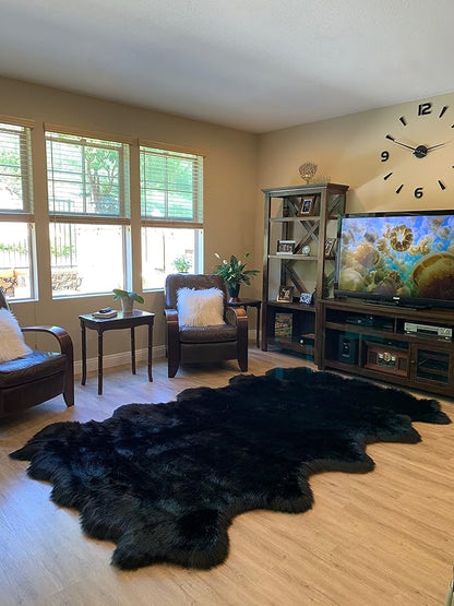 LAMBZY Faux Sheepskin Super Soft Hypoallergenic Silky Shag Rug for Living Room, Kids Room, Sofa (Decto 10 Pelts 6'x10', Black)