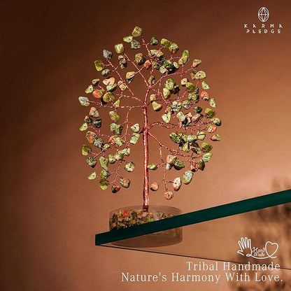 Crystal Tree for Home and Office Decor, Unakite Chakra Healing Stones Handmade Feng Shui Bonsai Tree of Life for Positive Energy, Money, Good Luck, Christmas Decor, Birthday Gifts for Women, Mom