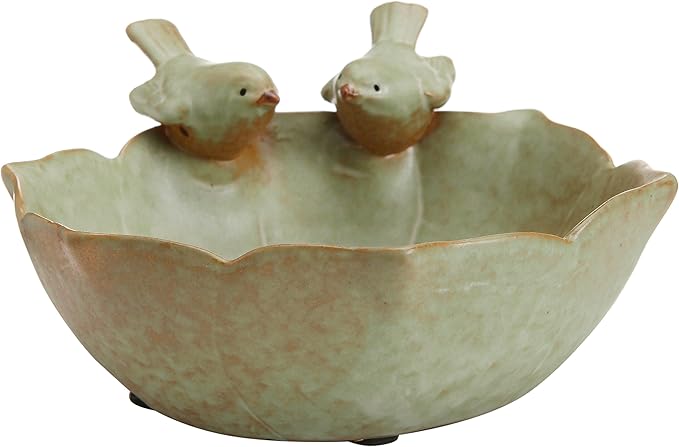 MyGift Decorative 2 Birds Garden Design Ceramic Green Serving Bowl/Jewelry Tray/Candy & Nut Dish