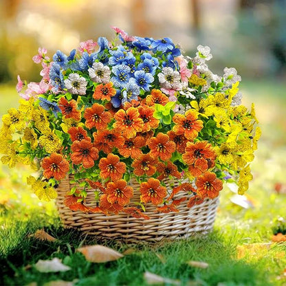 Artificial Fall Flowers for Outdoors, Artificial mums for Outdoors UV Resistant and fadeproof,Faux mums for Outdoor planters for Porch Patio Garden Planter Box Home Outdoor Decor(10pcs)