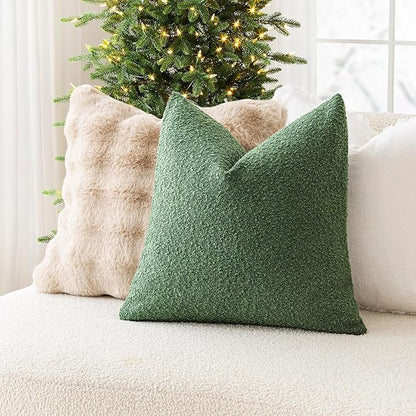 Foindtower Pack of 2, Decorative Textured Boucle Throw Pillow Covers Accent Solid Pillow Cases Cozy Soft Couch Cushion Case for Chair Sofa Bedroom Living Room Home Decor 22 x 22 Inch Hunter Green
