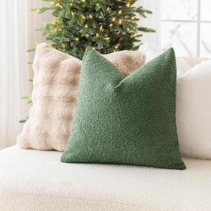 Foindtower Textured Boucle Throw Pillow Covers Accent Solid Pillow Cases Cozy Soft Decorative Couch Cushion Case for Chair Sofa Bedroom Living Room Home Decor, 18 x 18 Inch,Hunter Green