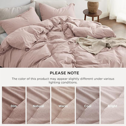 Bedsure 100% Washed Cotton Duvet Cover King Size - Petal Pink Minimalist Cotton Duvet Cover Linen Like for All Seasons - GentleSoft™ Plain Simple Bedding (Petal Pink, King, 104"x90")