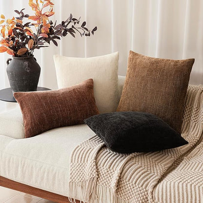 Foindtower Set of 2 Soft Textured Chenille Throw Decorative Pillow Covers Square Accent Solid Cushion Cover Cozy Neutral Farmhouse Pillow Case for Couch Sofa Bedroom Living Room 24x24 Inch,Dark Bronze