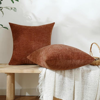 Jeneoo Terracotta Decorative Throw Pillow Covers Soft Chenille Comfy Lumbar Couch Cushion Cases for Living Room Sofa Decor (Set of 2, 12 x 20 Inches)