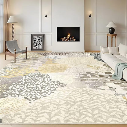 DEXDE Large Area Rugs 9x12 for Living Room, Floral Washable Rug Boho Print Vintage Low Pile Non Slip Carpet for Bedroom Kids Room Nursery Office Dinning Room, Gray