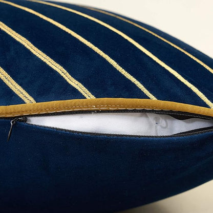 Avigers 12 x 20 Inch Navy Blue Gold Striped Geometric Lines Embroidery Velvet Cushion Case Luxury Modern Lumbar Throw Pillow Cover Decorative Pillow for Couch Living Room Bedroom Car 30 x 50cm