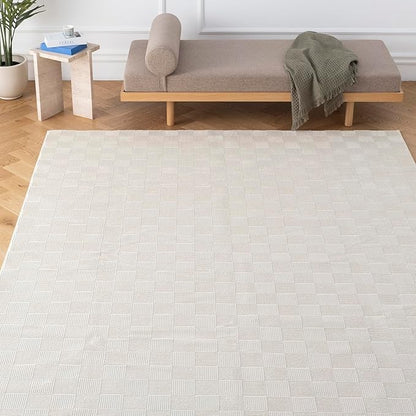 Revival Rugs Willow 8'x10' Washable Area Rug for Living Room Bedroom - 100% Recycled Oeko-TEX Certified, Medium Pile, Beige, Cream
