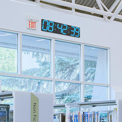 Digital Wall Clock, Oversize Led Digital Clock Large Display with Auto Dimmer, Huge Countdown Timer with Remote Control, 27" Wide Display, 6 Digits, Wall Mount, Date and Temperature(Ice Blue)