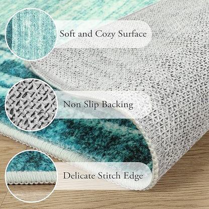 Lahome Modern Abstract 6x9 Area Rugs for Living Room, Washable Teal Bedroom Rug 6x9 Non Shedding, Low-Pile Soft Minimalist Bordered Indoor Large Carpet for Dining Room Playroom