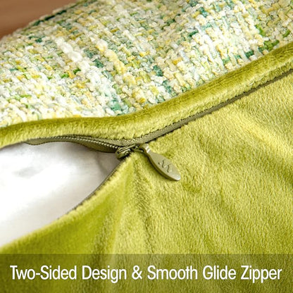 a moment Green Reversible Pillow Covers 2 Pack - Farmhouse Chenille Throw Pillows, Neutral Textured Decorative Throw Pillow Covers with Border for Couch Sofa Bed (12x20 Inch, No Insert)