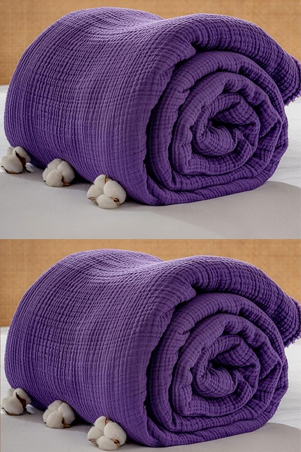 Muslin Blanket - Pure 100% Turkish Cotton Airy Soft Light Versatile Gauze Throw Blanket for Bed, Couch, Sofa (Purple, Queen XL Size (95" x 95" inch))