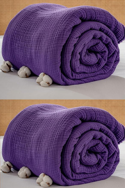 Muslin Blanket - Pure 100% Turkish Cotton Airy Soft Light Versatile Gauze Throw Blanket for Bed, Couch, Sofa (Purple, Queen XL Size (95" x 95" inch))