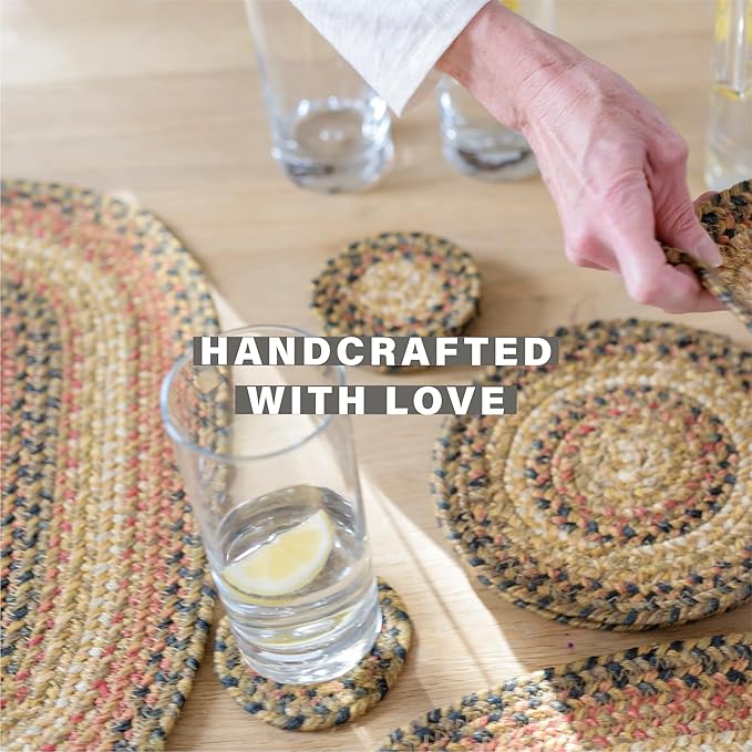 Homespice Russet Jute Braided Kitchen Trivets for Hot Dishes, Warm Country Decor, Set of 6, Multicolor 8" Round Heat Resistant Mat - Rich Colors, Easy to Clean, Durable and Protects Furniture