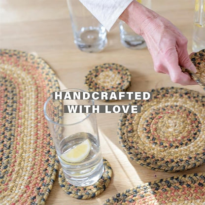 Homespice Russet Jute Braided Kitchen Trivets for Hot Dishes, Warm Country Decor, Set of 6, Multicolor 8" Round Heat Resistant Mat - Rich Colors, Easy to Clean, Durable and Protects Furniture