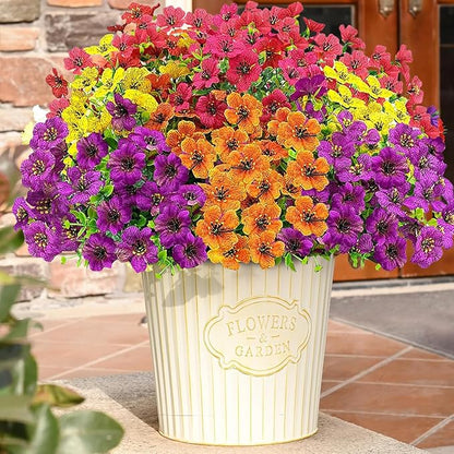 Artificial Fall Flowers for Outdoors, UV Resistant Fake Silk Flowers No Maintenance for Outside,Faux Mums Eucalyptus Plants for Porch Patio Garden Planter Box Home Autumn Outdoor Decor(10pcs)