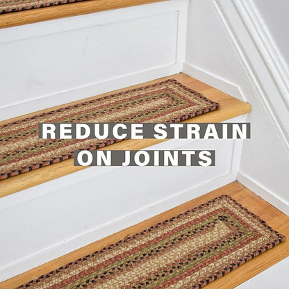 Homespice Gingerbread Jute Braided Stair Treads for Wooden Steps, Warm Country Decor, Set of 13, Brown 8x28 Rectangle Rug for Stairs - Easy to Clean, Tightly Stitched and Durable