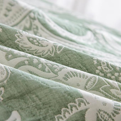 100% Cotton Muslin Jacquard 3 Piece Quilt Set Paisley Print, Soft 3 Layers Gauze Bed Cover Reversible Bedspread Coverlet Breathable Lightweight Bedding Set, King