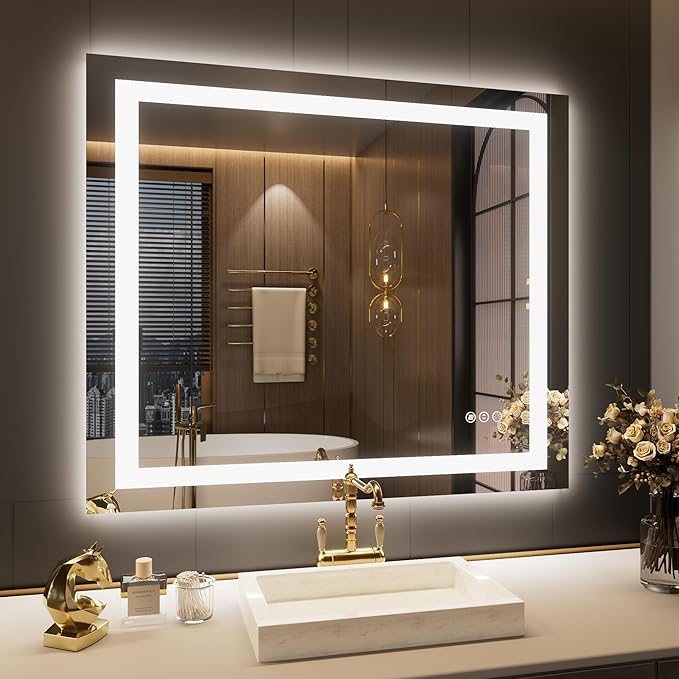 LOAAO 44"X36" LED Mirror for Bathroom, Lighted Bathroom Mirror with Lights, Anti-Fog, Dimmable, Memory Function, Easy to Install, Clear Reflection