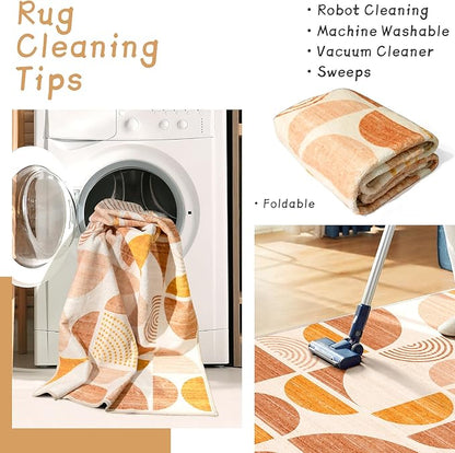 MUJOO 9x12 Area Rugs,Washable Rugs for Living Room Bedroom Dining Room,Large Boho Throw Floor Carpet Non Slip Soft Modern Abstract Bohemian Orange