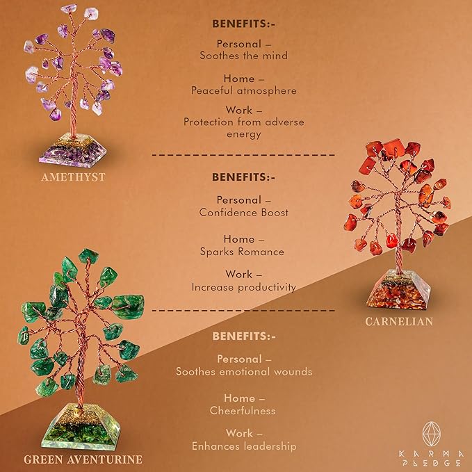 KARMAPLEDGE Set of 12 Crystal Tree of Life Gifts for Women, Seven Chakra Healing Crystals Brings Positive Energy, Good Luck, Money, Feng Shui Home & Office Desk Decor, for Dad