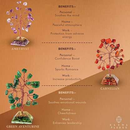 KARMAPLEDGE Set of 12 Crystal Tree of Life Gifts for Women, Seven Chakra Healing Crystals Brings Positive Energy, Good Luck, Money, Feng Shui Home & Office Desk Decor, for Dad