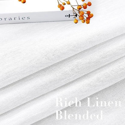 H.VERSAILTEX Linen Curtains Nickel Grommet Natural Linen Semi-Sheer Curtains 2 Panels Privacy Added Premium Soft Rich Material Drapes for Bedroom/Living Room - 52x54 - Inch - Pure White
