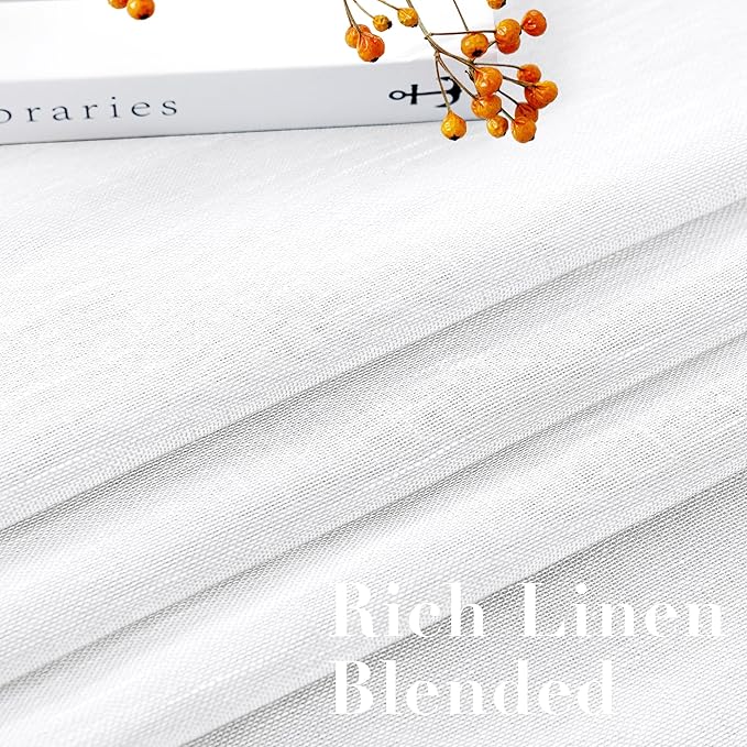 H.VERSAILTEX White Natural Linen Curtain Panels Energy Efficient Semi - Sheers Linen Curtains/Nickel Grommet Window Treatments Panels/Drapes (Set of 2, 52 by 96 Inch, Pure White)