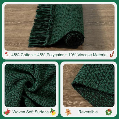 Collive Christmas Kitchen Rugs Washable, 2' x 4.3' Green Hand-Woven Farmhouse Bathroom Mats, Low File Front Door Rug Boho Reversible Bedroom Runner Carpet for Entryway Foyer Home Decor