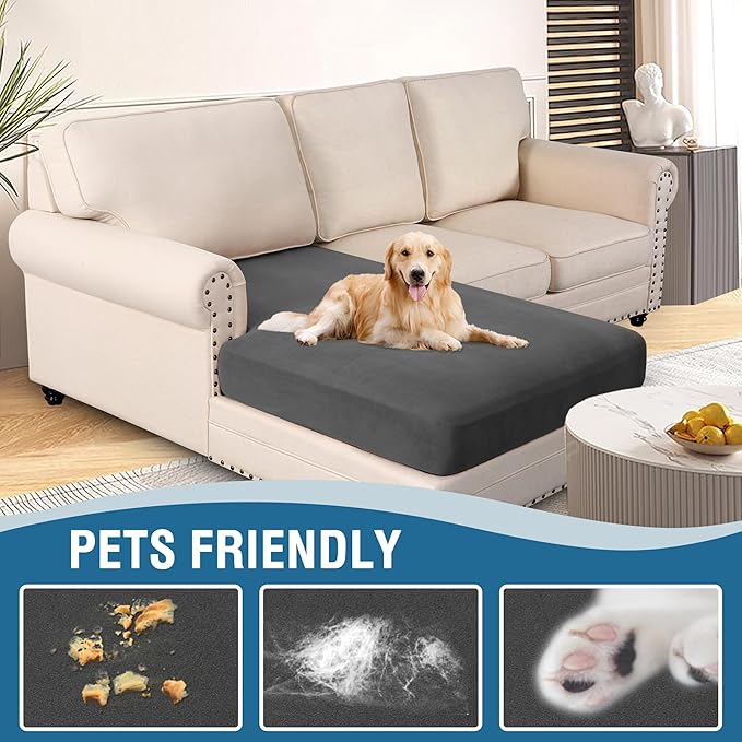 H.VERSAILTEX Super Stretch Individual Chaise Cover Sectional Couch Covers for L Shaped Sofa Both Left/Right Featuring Thick Soft Fleece Fabric (Chaise Cover, Grey)