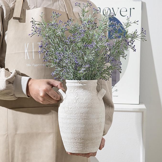 Ceramic Flower Vase Home Decor, 9.76 Inch Large White Decorative Vase, Rustic Farmhouse Vase for Living Room Bedroom Kitchen Table Office Centerpiece Decorations, Holiday & Wedding
