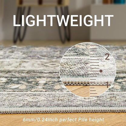 zesthome 6x9 Area Rug, Super Soft Washable Rugs for Living Room, Non-Slip Stain Resistant Vintage Rugs, Ultra-Thin Large Area Rugs (Wheat/Charcoal,6'x9')