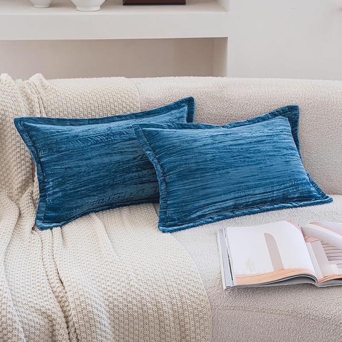 Neelvin Set of 2 Velvet Decorative Throw Pillow Covers 12x20 Inch Blue Modern Luxury Cushion Covers Textured Pillow Cases for Living Room Home Decor Couch Sofa
