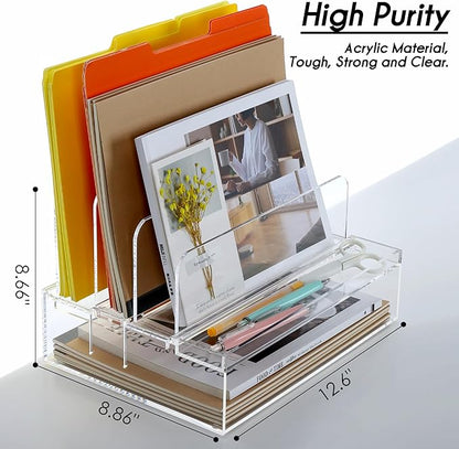 DINGHUO Desk Organizers and Accessories, Acrylic File Folder Rack with 3 Vertical File Holder, Letter Size Paper Tray Office Supplies Storage for Home Office, -1 Pack