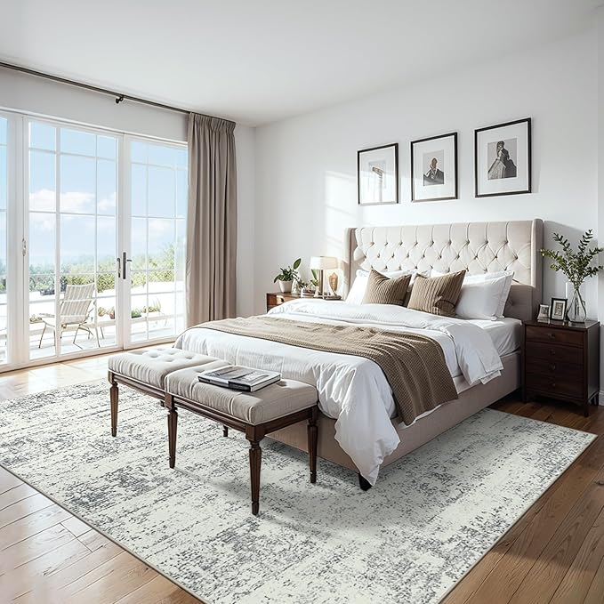 Area Rugs 10x14 Living Room - Washable Rug Modern Abstract Soft Large Neutral Non-Slip Carpet Indoor Floor Thin Carpets for Bedroom Dining Room Farmhouse Nursery Home Office Grey