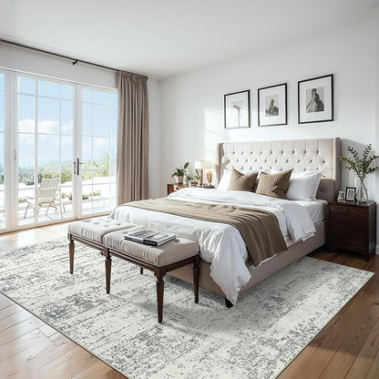 Area Rugs 10x14 Living Room - Washable Rug Modern Abstract Soft Large Neutral Non-Slip Carpet Indoor Floor Thin Carpets for Bedroom Dining Room Farmhouse Nursery Home Office Grey
