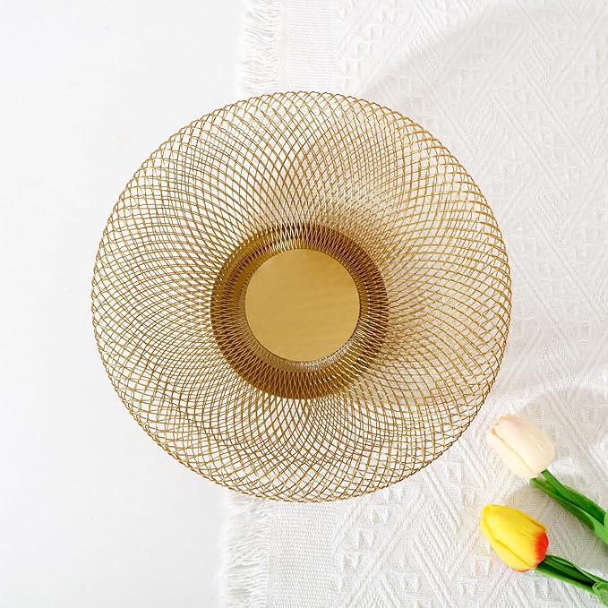 IBWell Metal Wire Woven Fruit Storage Bowl Basket for Kitchen, Large Black Mesh Fruit Stand, for Apple, Pineapple, Banana, Orange, Lemon, Pear, Strawberry, Watermelon (Gold, Small)