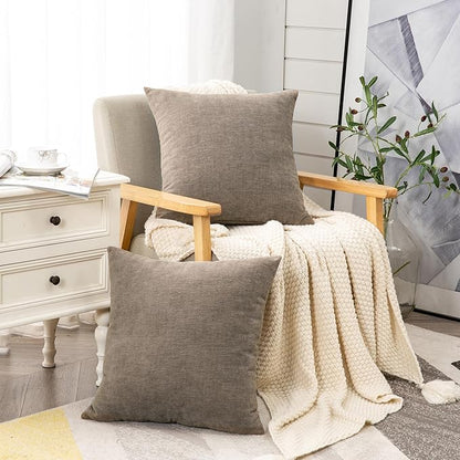 GAWAMAY Decorative Square Throw Pillow Covers Set of 2, Super Soft Chenille Farmhouse Fall Pillowcase for Living Room Bedroom Sofa Couch Home Decoration Cushion Cover Taupe Grey 55x55cm/22x22
