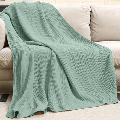 Yoofoss Muslin Blanket 100% Organic Cotton Large Twin Size 60" x 80" for Bed Couch Summer Gauze Blanket for Adults Lightweight and Breathable Dark Green
