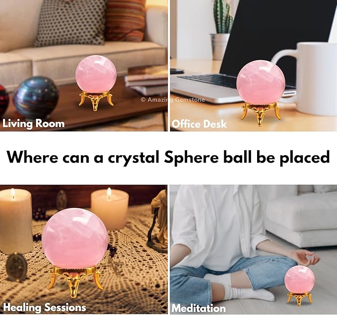 Amazing Gemstone Rose Quartz Crystal Ball with Stand - 1.5 Inches Crystal Sphere Meditation Balls for Witchcraft and Decorative Balls