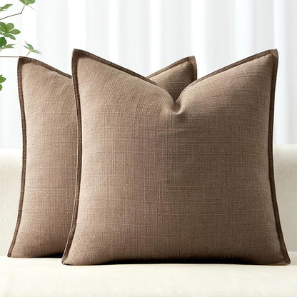 MIULEE Pack of 2 Thick Textured Couch Throw Pillow Covers, Coco Brown Decorative Pillow Covers 22x22, Neutral Linen Cushion Cases for Sofa Bed Living Room Modern Farmhouse Home Decor, No Filling