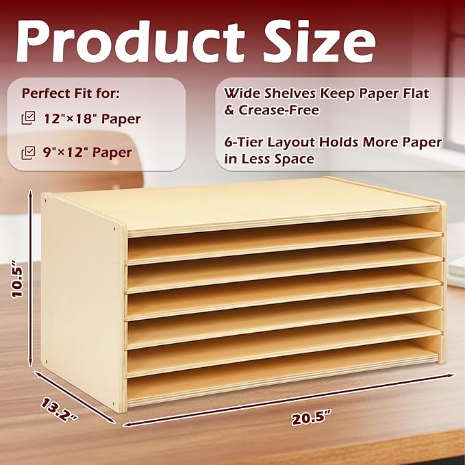 PROLEE Construction Paper Organizer,6-Tier Paper Organzier Wood Desktop Organizer,Papers Storage Rack,Letter Tray File Sorter for Home and Office (20.5"x13.2"X10.5")