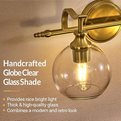 ANDY STAR Brushed Gold Bathroom Light Fixtures, 5-Light Vanity Lights for Mirror, 35 Inch Modern Wall Sconces Lighting with Globe Clear Shade Up or Down Wall Mounted for Bedroom, Living Room, Hallway